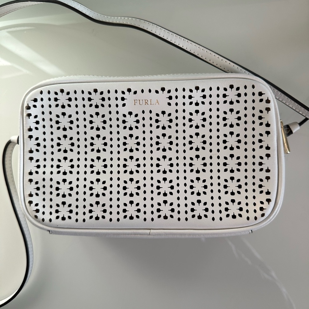 Furla Perforated White Crossbody Bag